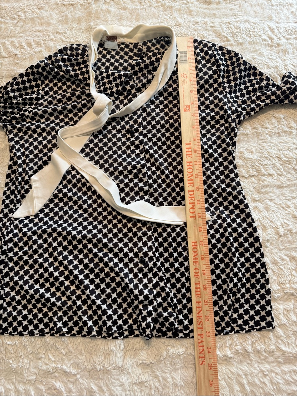 VTG 70s Montgomery Ward Triacetate Op Art Pussybow Blouse Secretary M siren - Picture 5 of 7